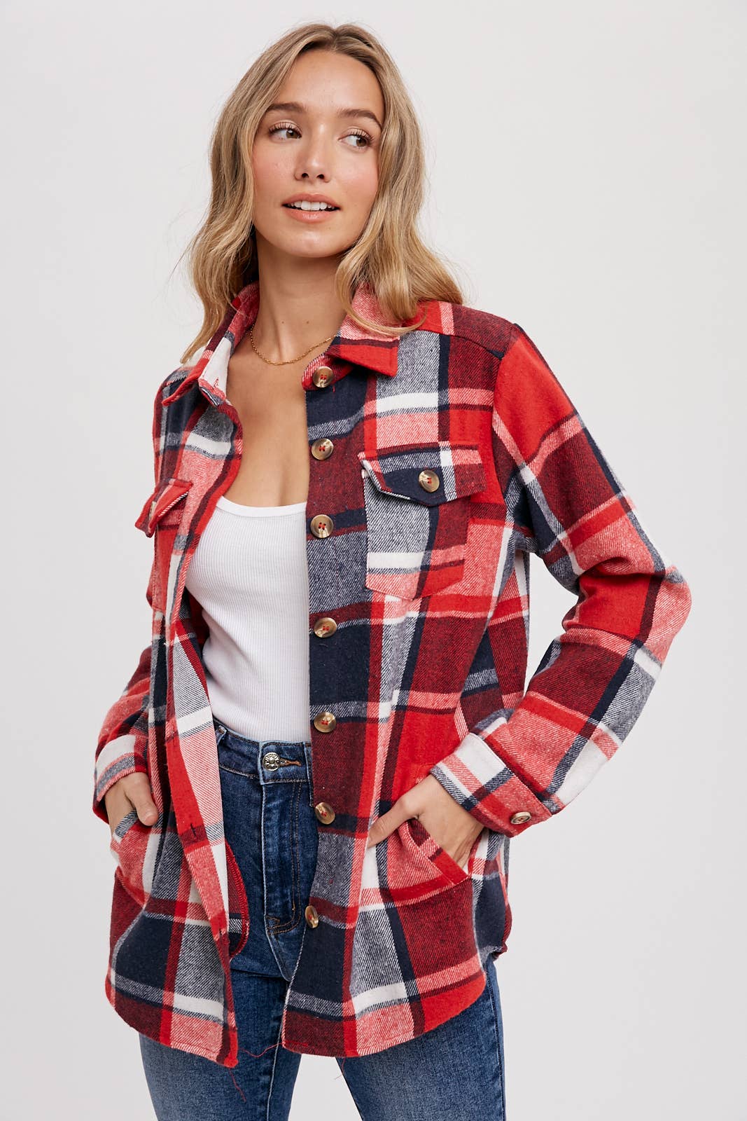 FLANNEL PLAID SHACKET WITH POCKETS