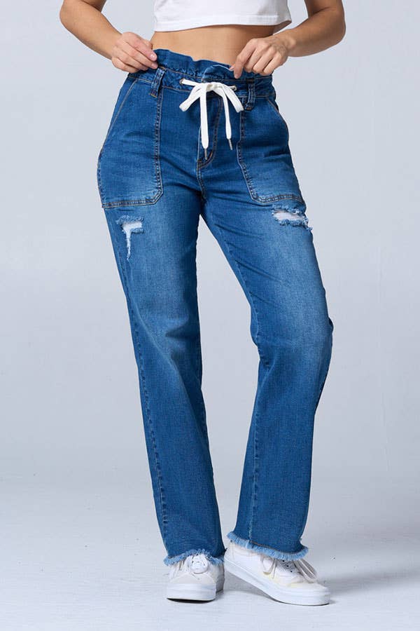 Distress boot cut baggy jeans
