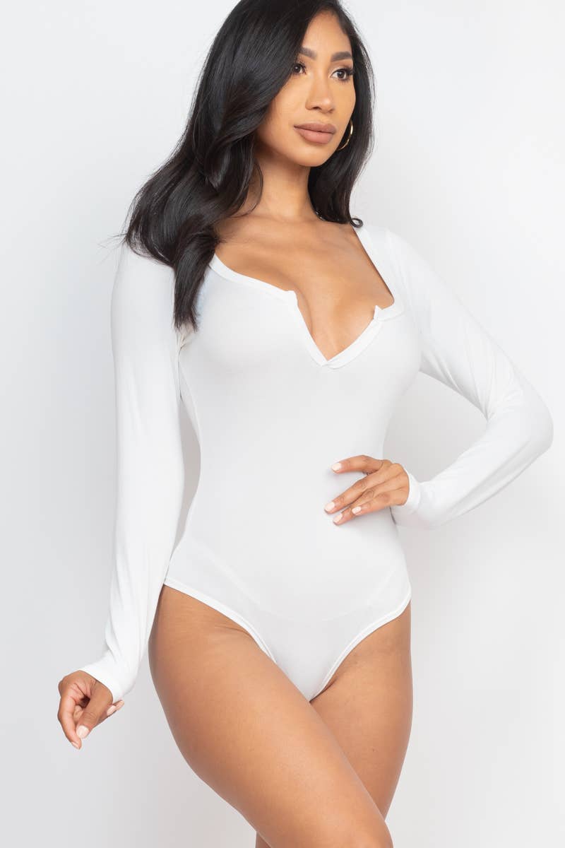 Split Neck Solid Bodysuit