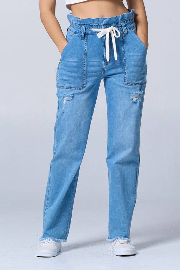 Distress boot cut baggy jeans