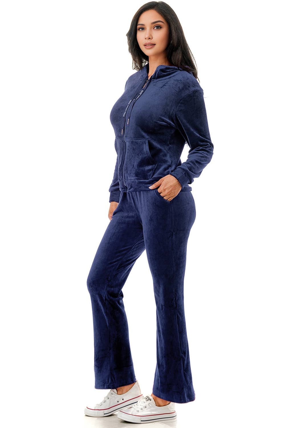 Solid color fleece lined velvet jacket and flare pants set