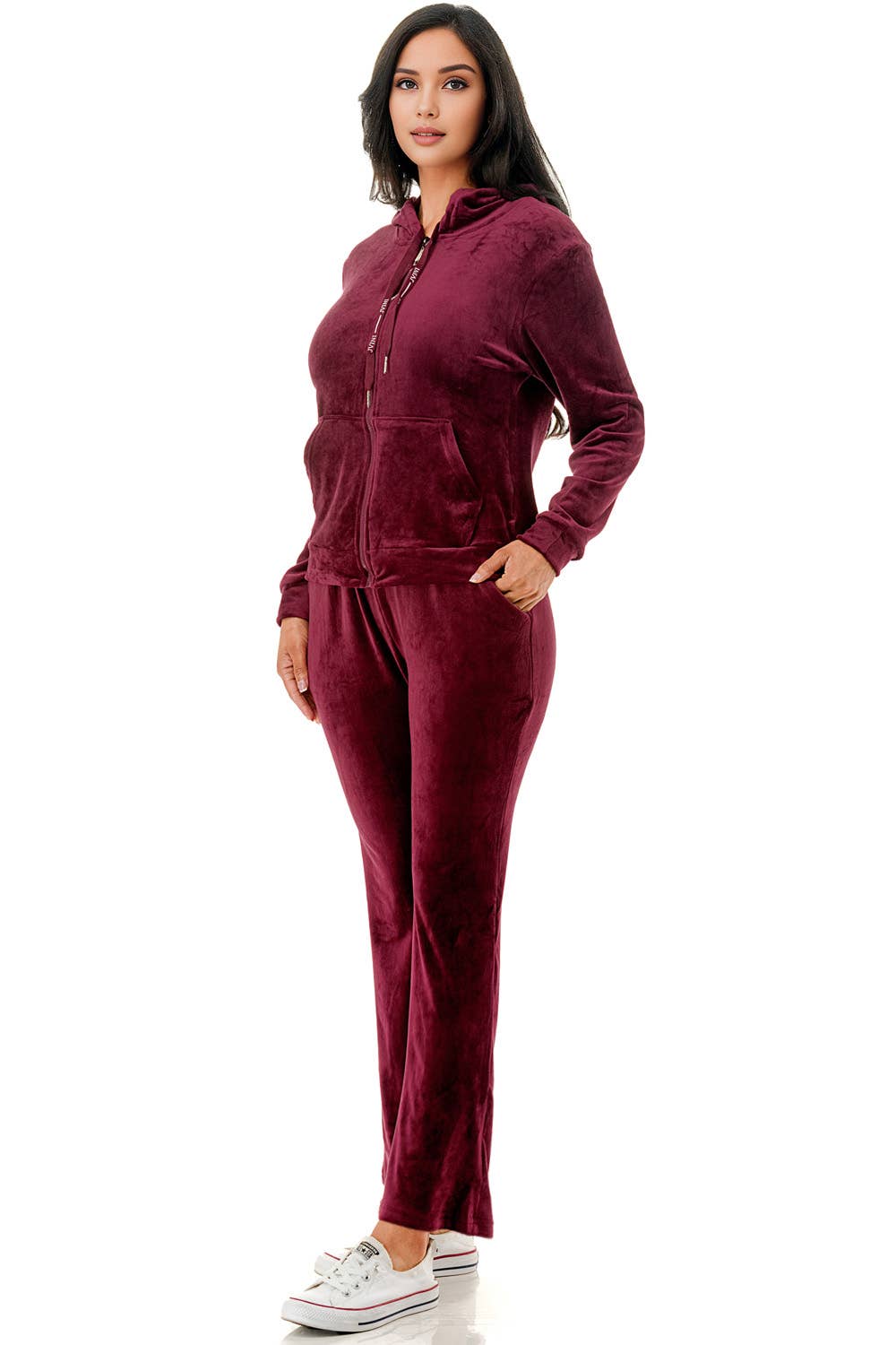 Solid color fleece lined velvet jacket and flare pants set