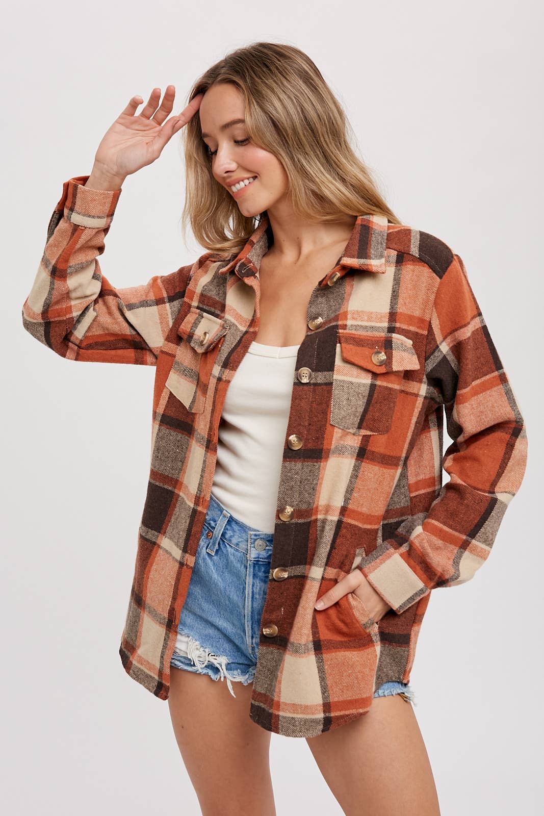 FLANNEL PLAID SHACKET WITH POCKETS