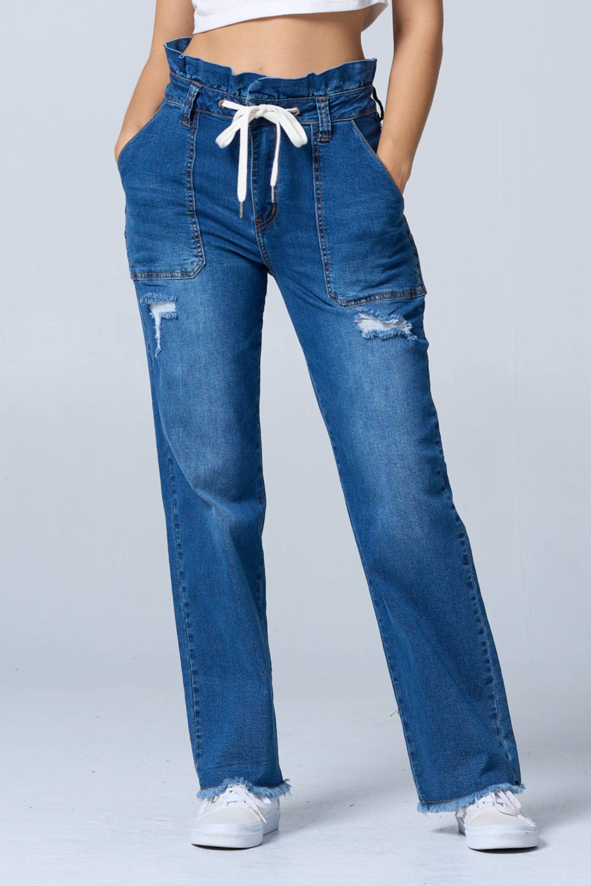 Distress boot cut baggy jeans
