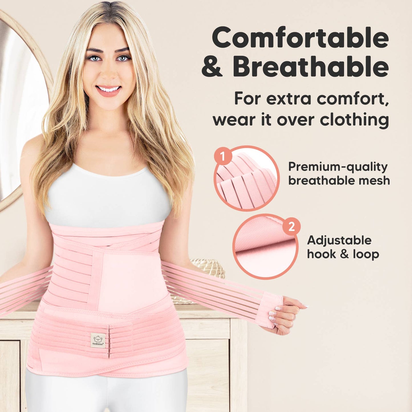 KeaBabies Revive 3 in 1 Postpartum Belt (Blush Pink, M/L)