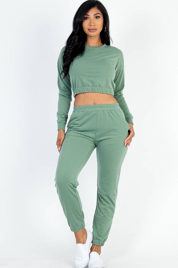 French Terry Elastic Waist Pullover & Joggers Set