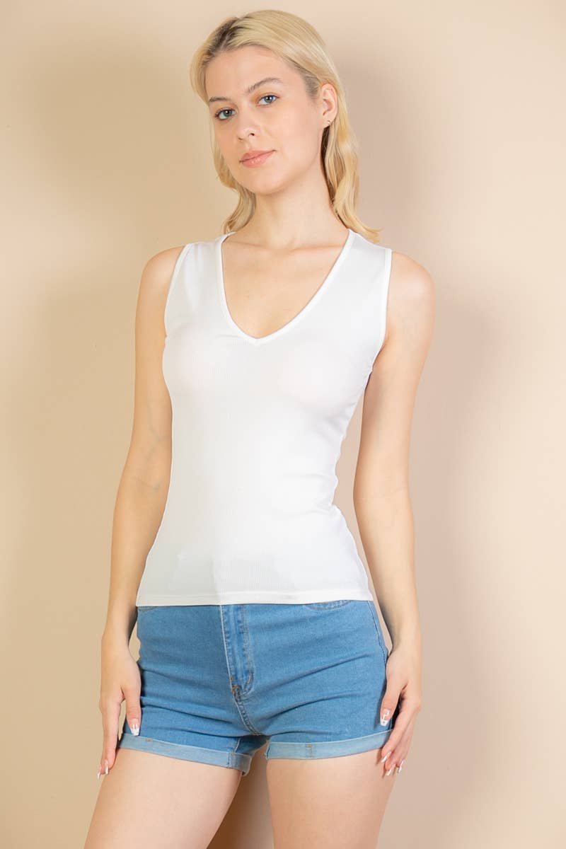 Ribbed V-Neck Sleeveless Top