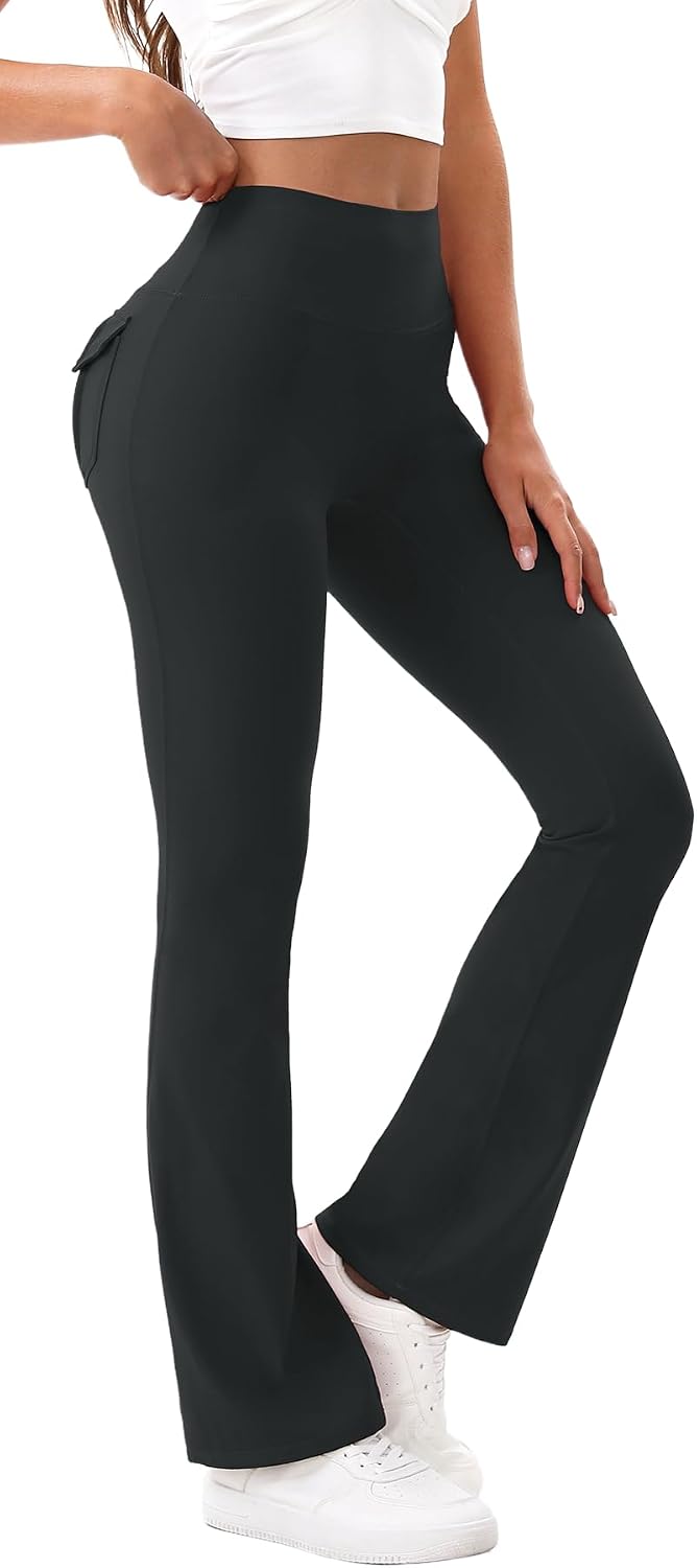 Women's Flare Leggings with Pockets High-Waisted Yoga Pants 3-Pack
