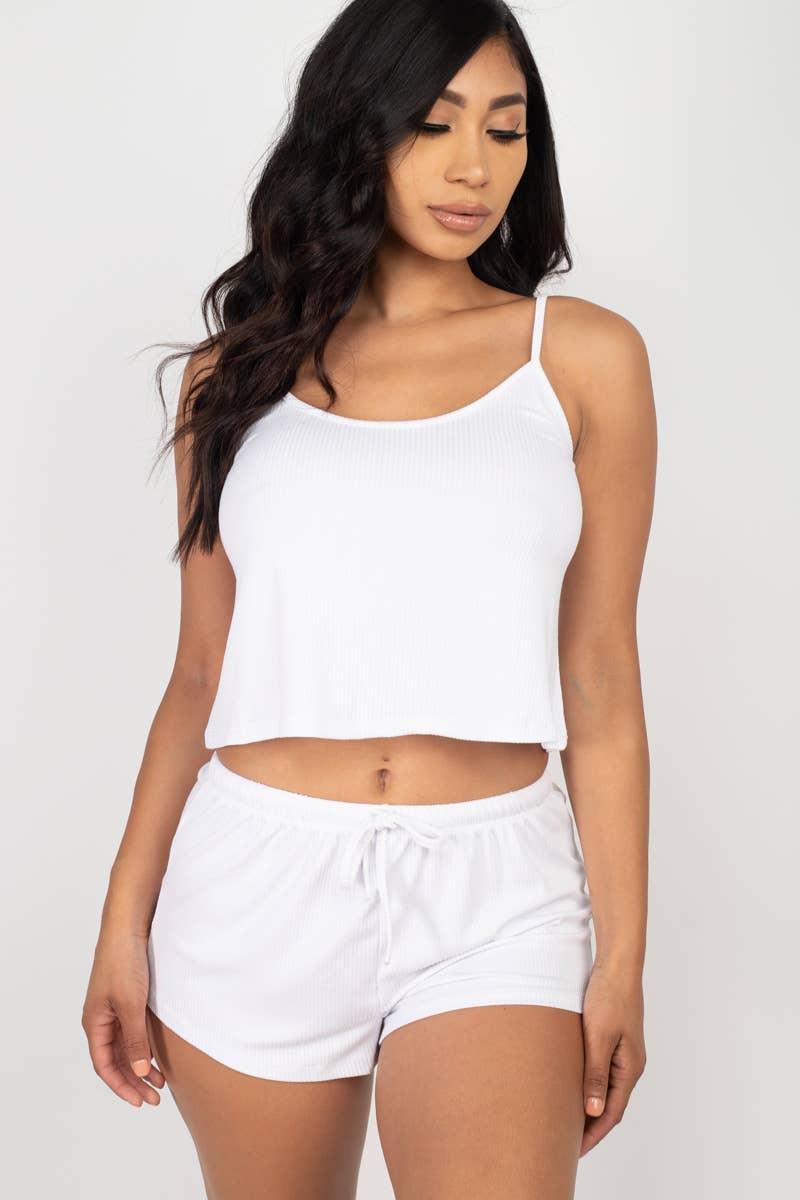 Ribbed Strappy Top & Shorts Lounge Set