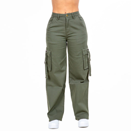 PLUS SIZE WIDE LEG CARGO POCKET PANTS-RJH20697P