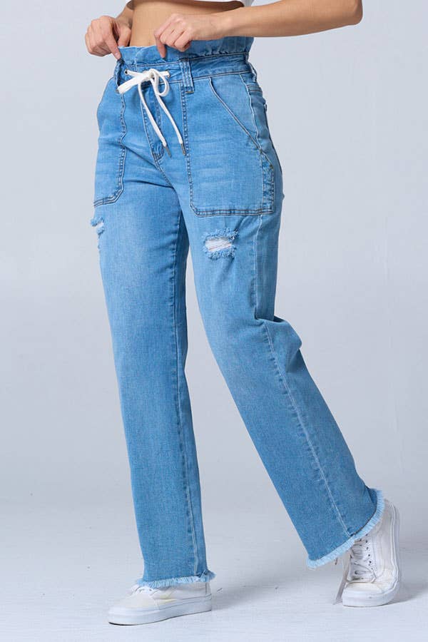 Distress boot cut baggy jeans