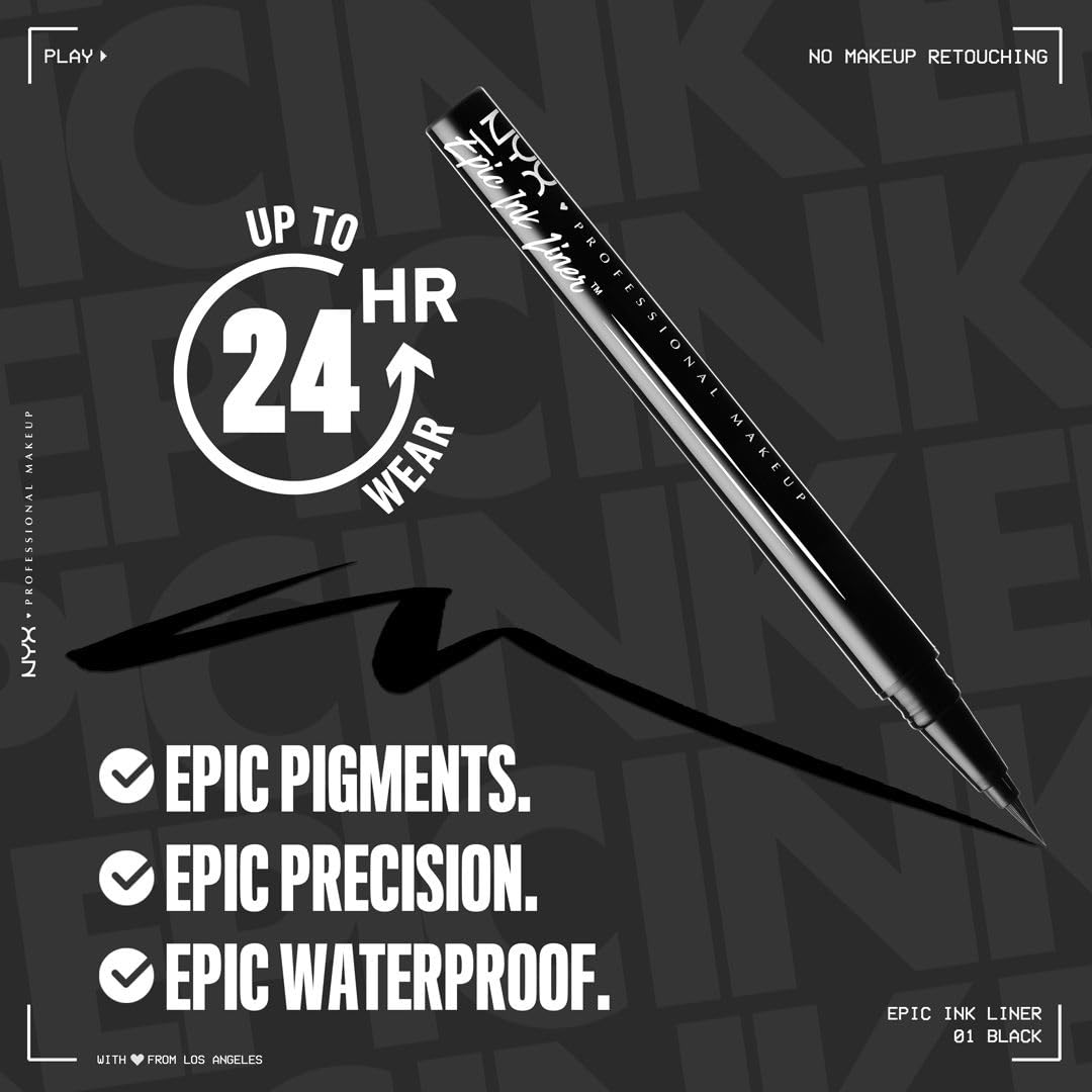 NYX PROFESSIONAL MAKEUP Epic Ink Eyeliner with Up To 24HR Wear, Black