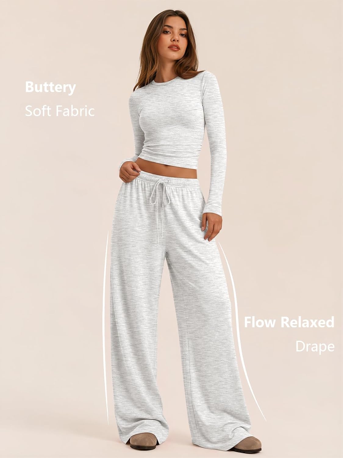 Women's 2-Piece Lounge Set Wide-Leg Pants