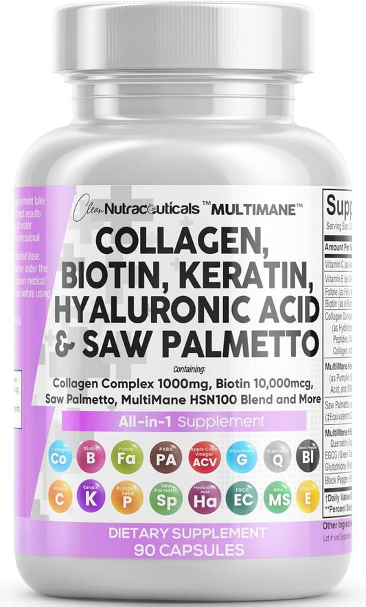 Clean Nutraceuticals MultiMane Collagen Pills with Biotin & Keratin