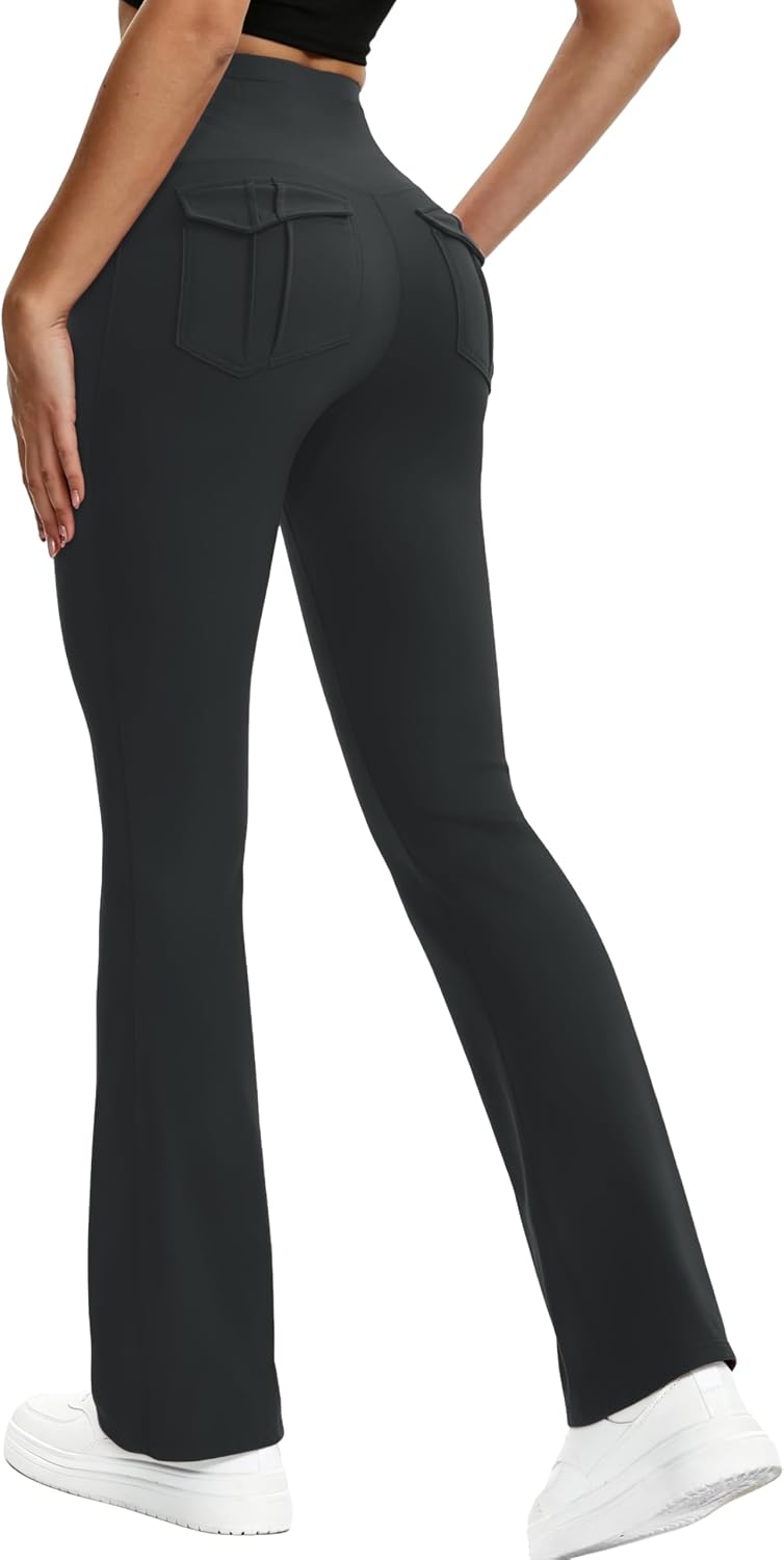 Women's Flare Leggings with Pockets High-Waisted Yoga Pants 3-Pack