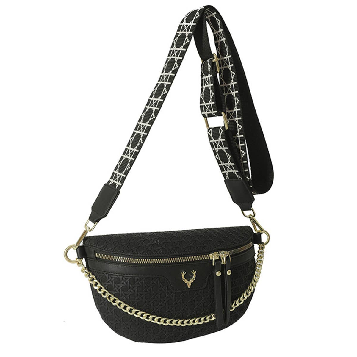 WOVEN FANNY PACK BELT BAG,CHAIN STRAP_CWAB0946