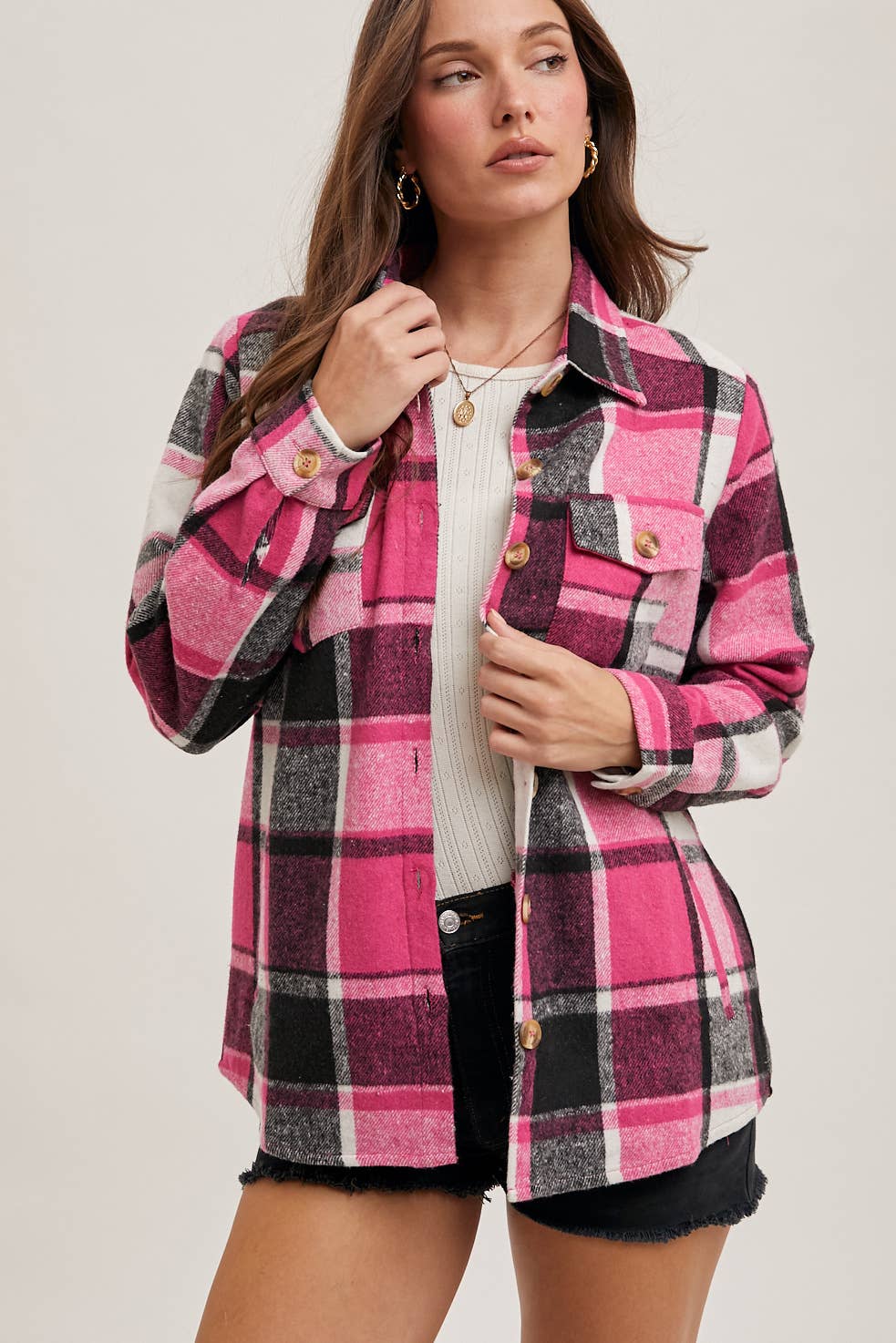 FLANNEL PLAID SHACKET WITH POCKETS