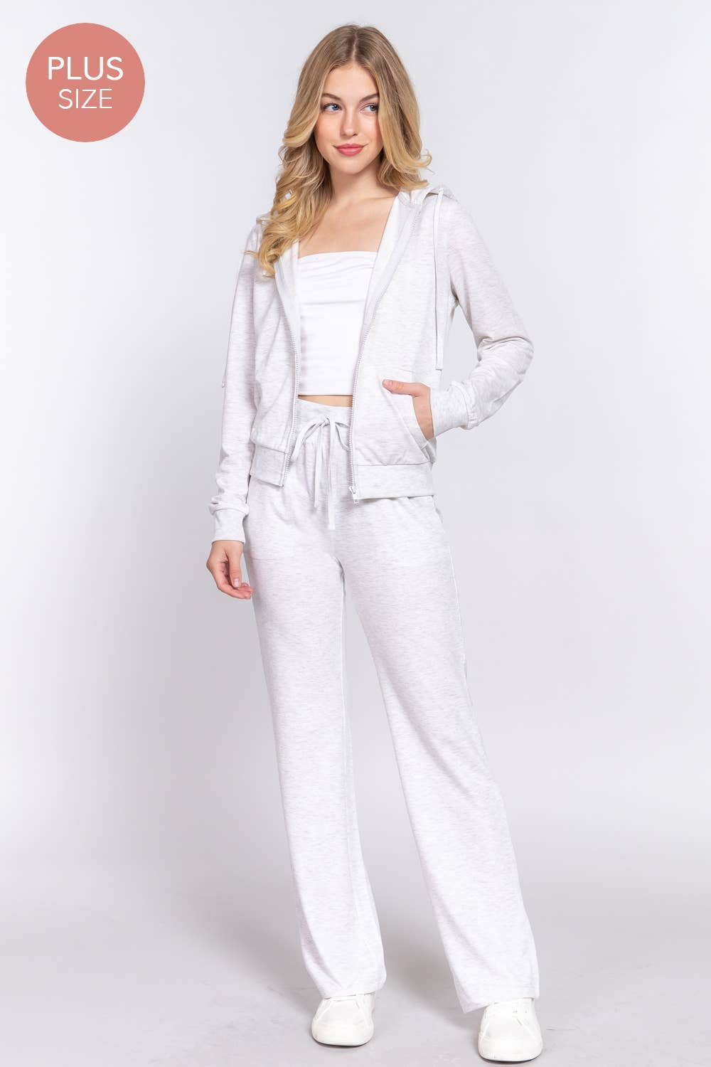 [PLUS SIZE] Long Slv Hoodie Jacket & Pants Sweatsuit Set