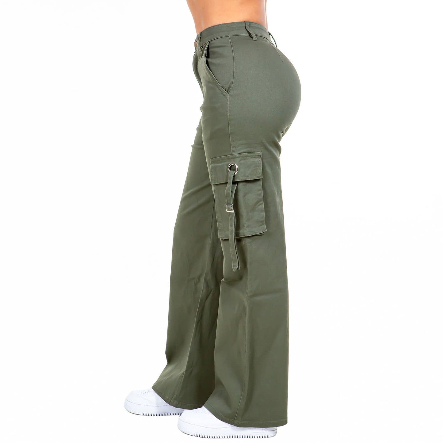 PLUS SIZE WIDE LEG CARGO POCKET PANTS-RJH20697P