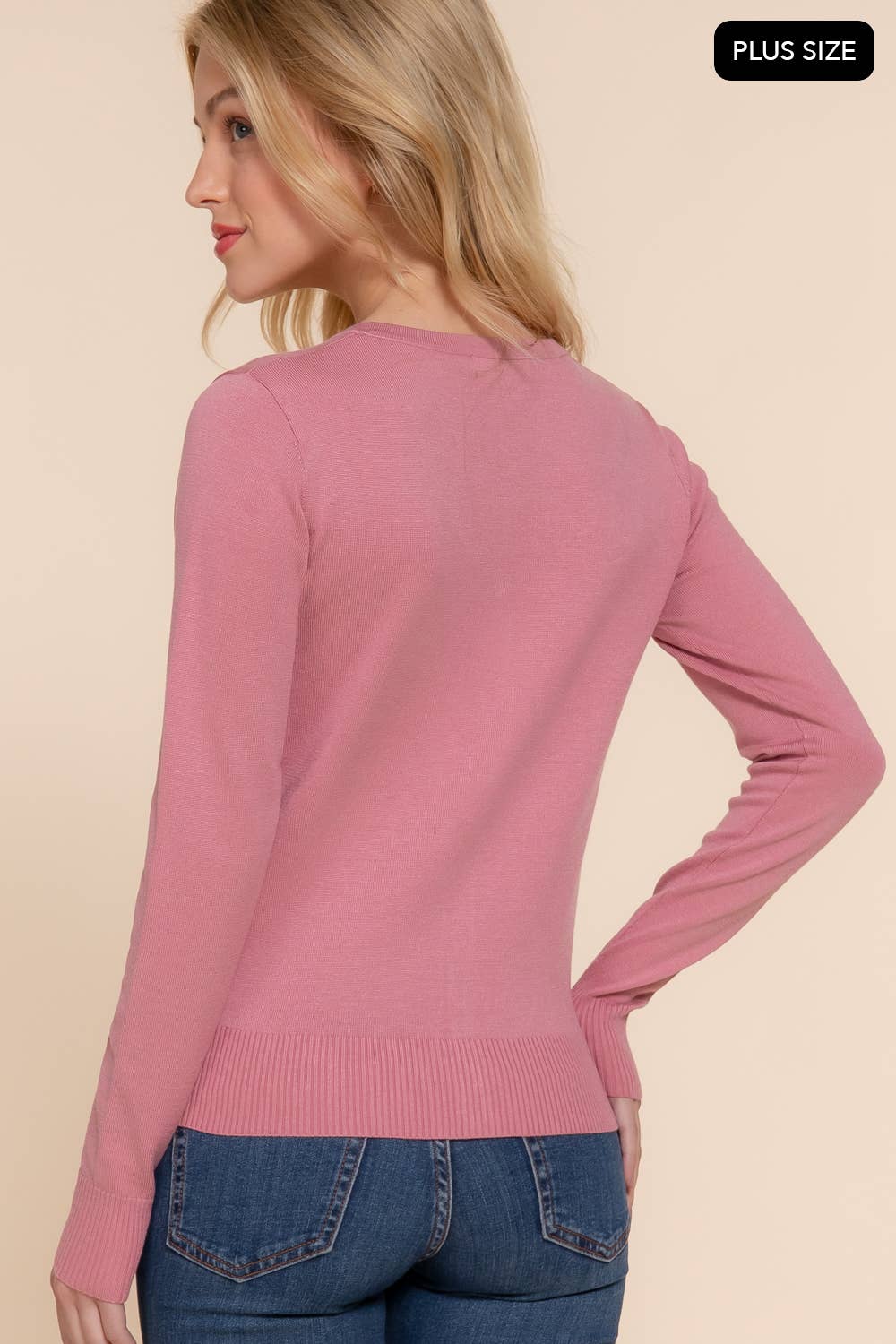 [PLUS SIZE] Long Sleeve V-neck Button Down Sweater Cardigan