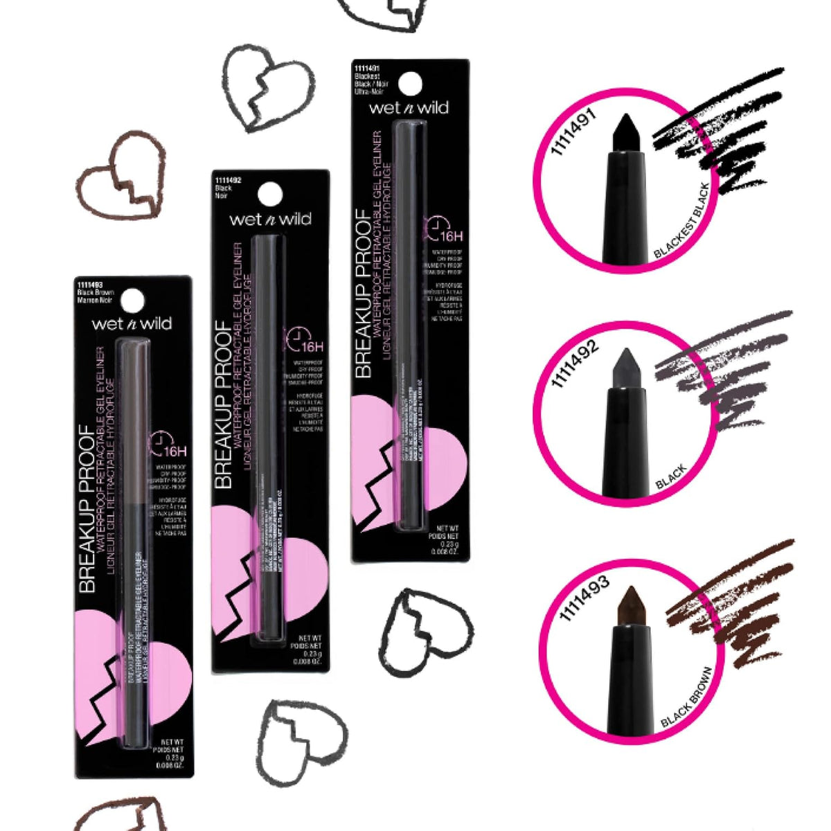 wet n wild Mega Last Breakup Proof Waterproof Retractable Gel Eyeliner - Ultra Pigmented 16-Hour Long Wear, Smudge Proof Satin Finish Formula, Cruelty-Free & Vegan - Charcoal