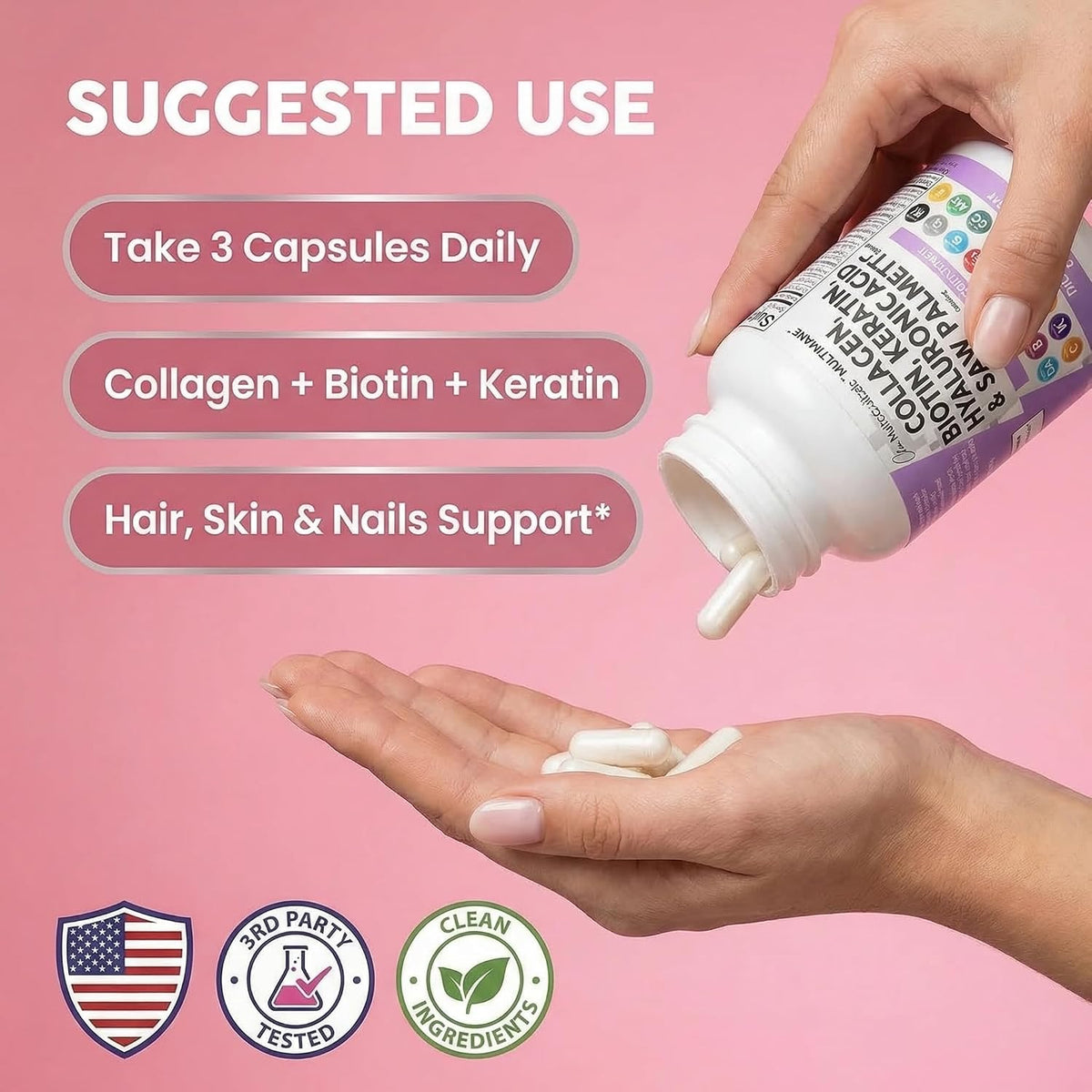 Clean Nutraceuticals MultiMane Collagen Pills with Biotin & Keratin