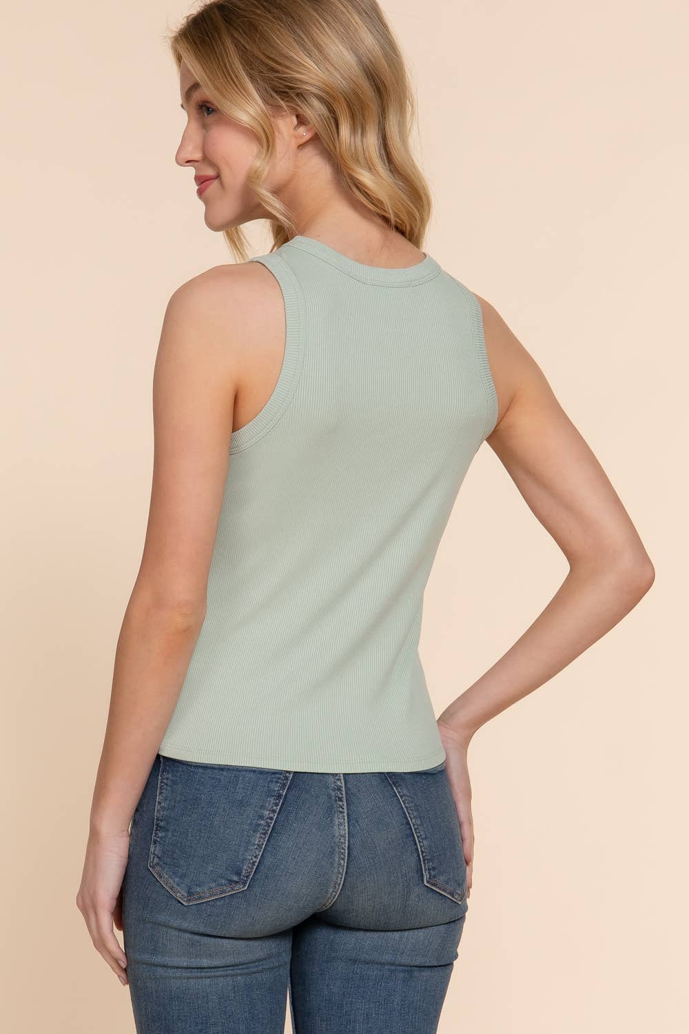 Sleeveless Crew Neck Rib Knit Top