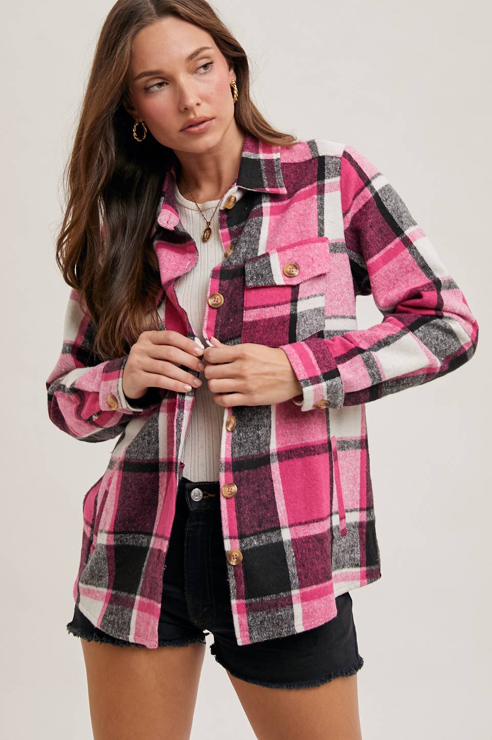 FLANNEL PLAID SHACKET WITH POCKETS