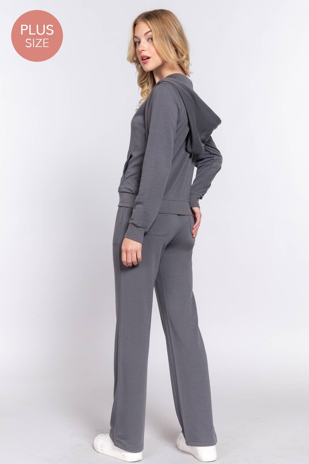 [PLUS SIZE] Long Slv Hoodie Jacket & Pants Sweatsuit Set