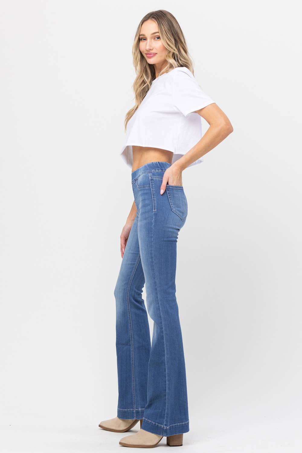 Light Denim Pull On Flare