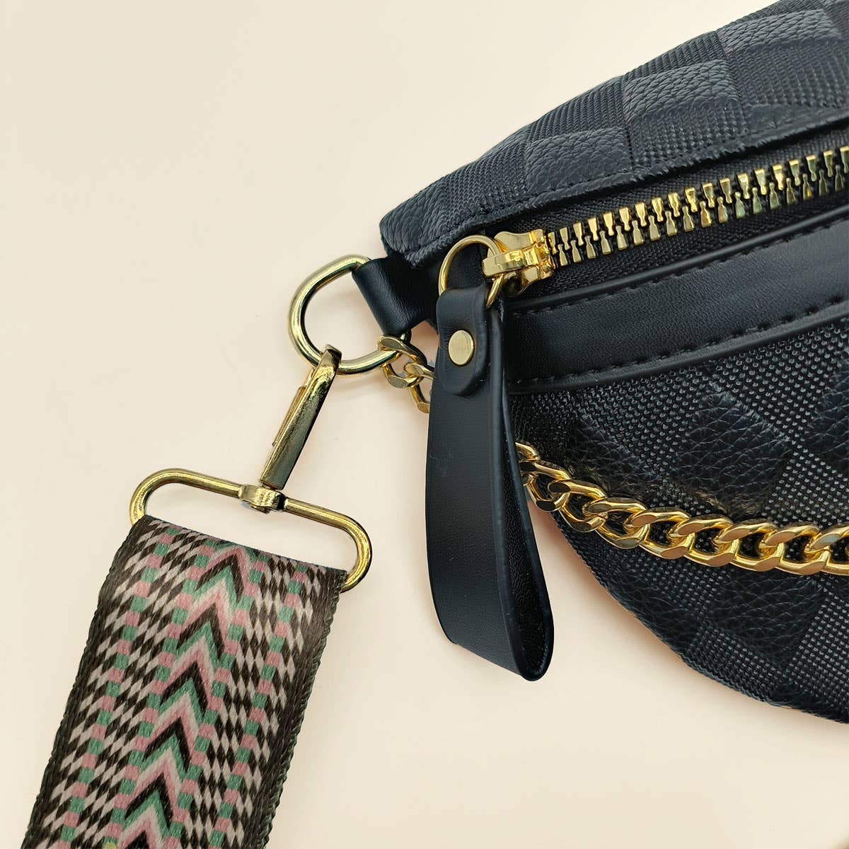 PYRAMID CHECK PU EVERYDAY BELT BAG，CROSSBODY BAG_CWAB0911