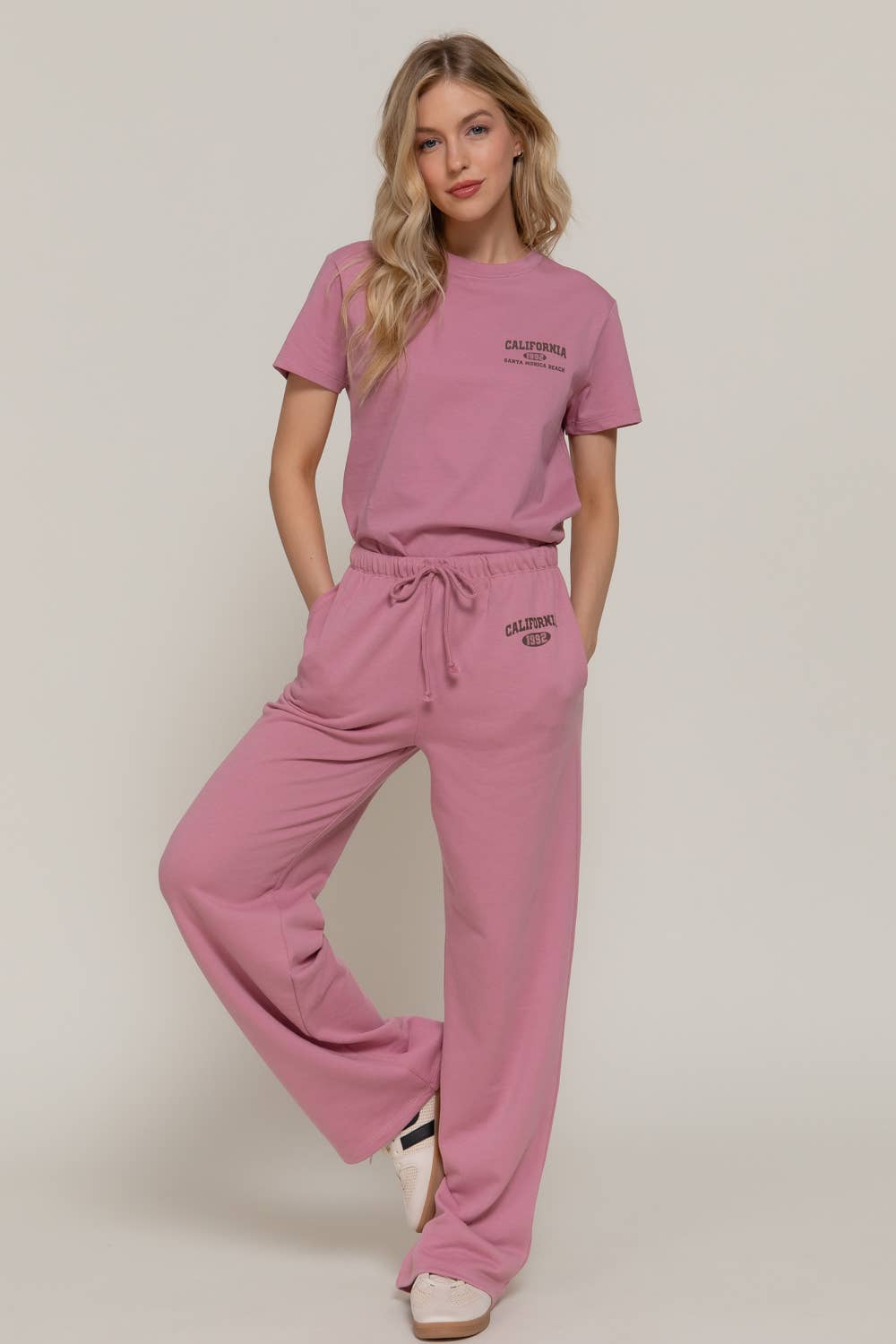 Waist Band with Drawstring Printed Detail Sweatpants