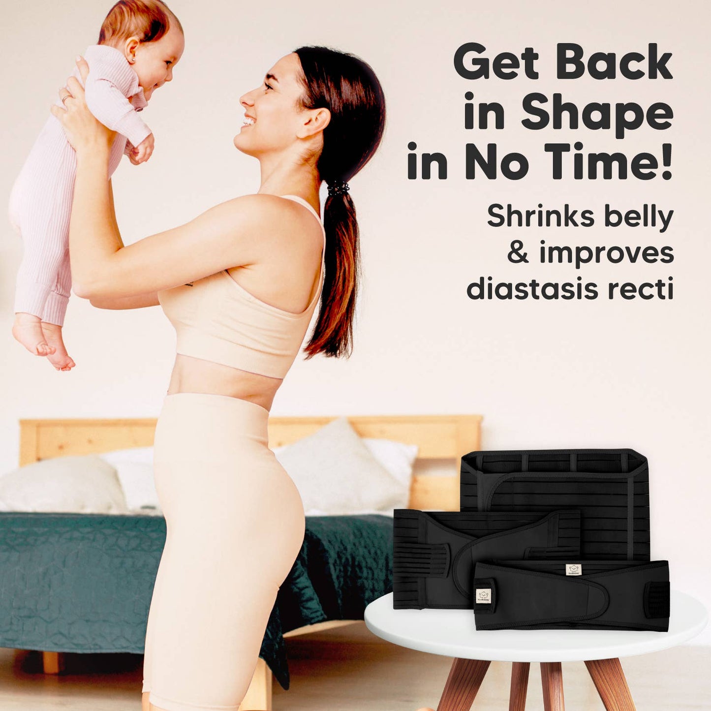 KeaBabies Revive 3 in 1 Postpartum Belt (Midnight Black,M/L)