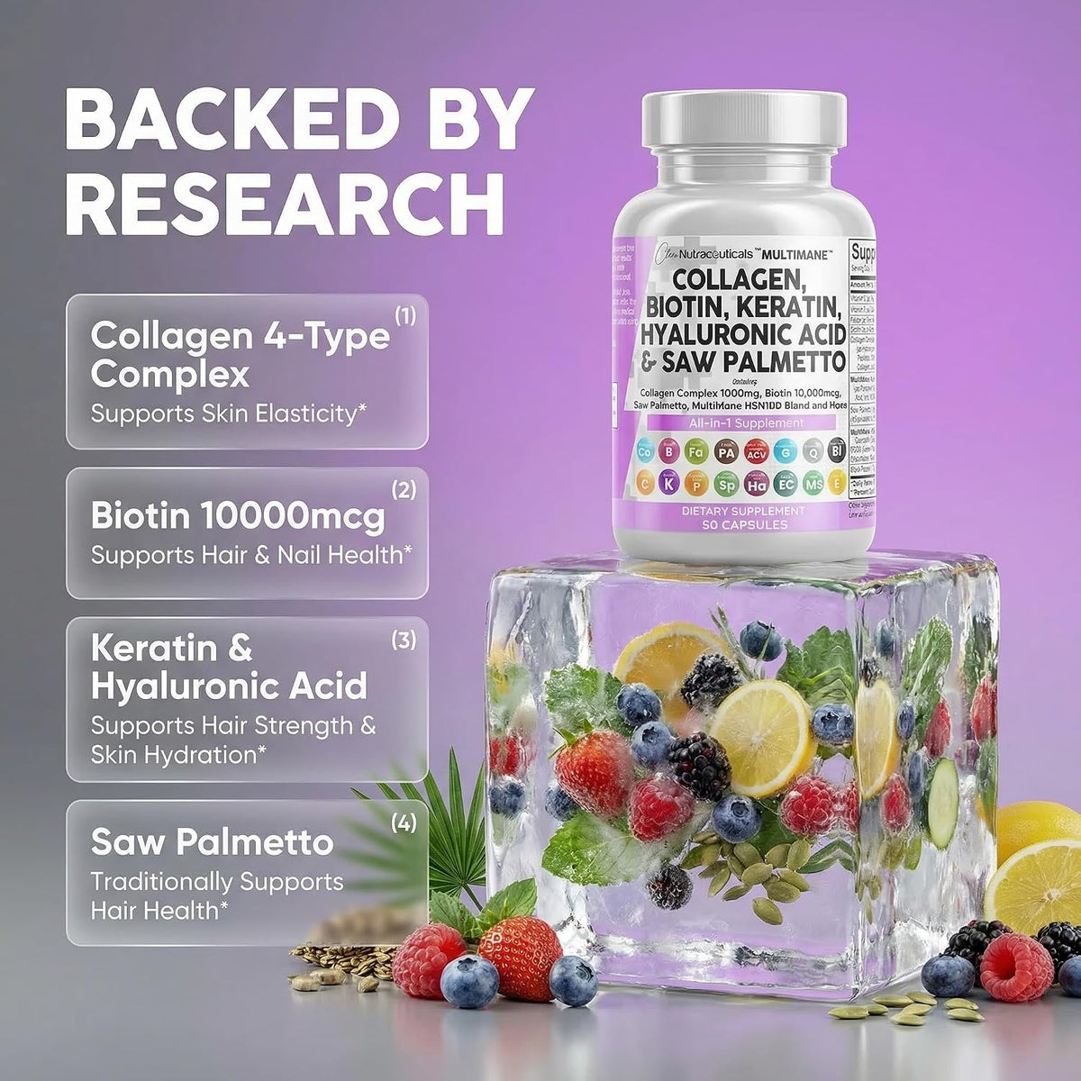 Clean Nutraceuticals MultiMane Collagen Pills with Biotin & Keratin