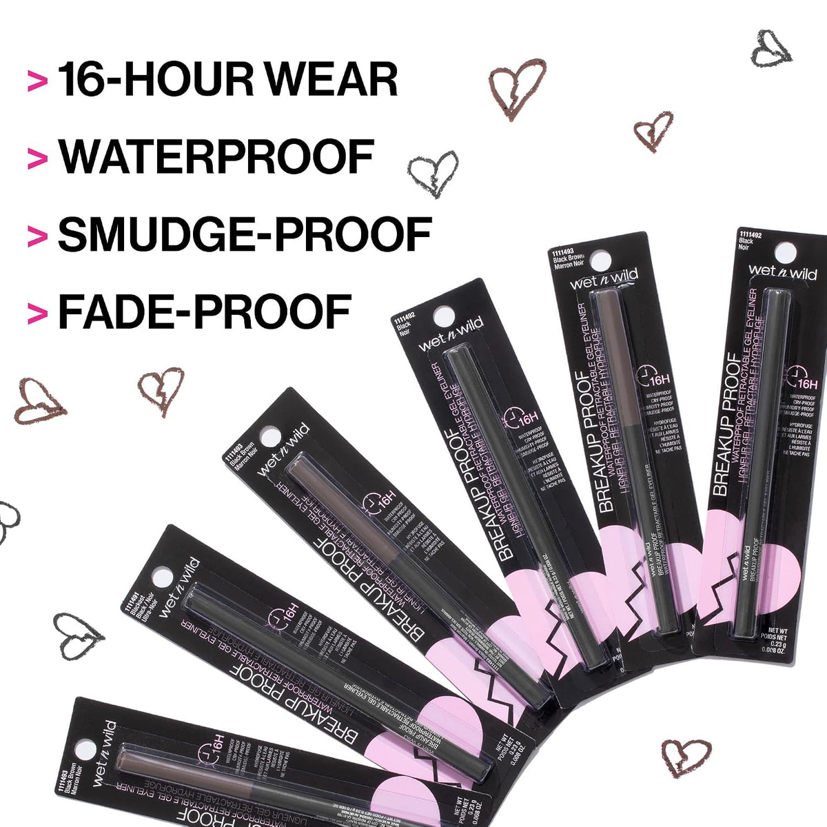 wet n wild Mega Last Breakup Proof Waterproof Retractable Gel Eyeliner - Ultra Pigmented 16-Hour Long Wear, Smudge Proof Satin Finish Formula, Cruelty-Free & Vegan - Charcoal