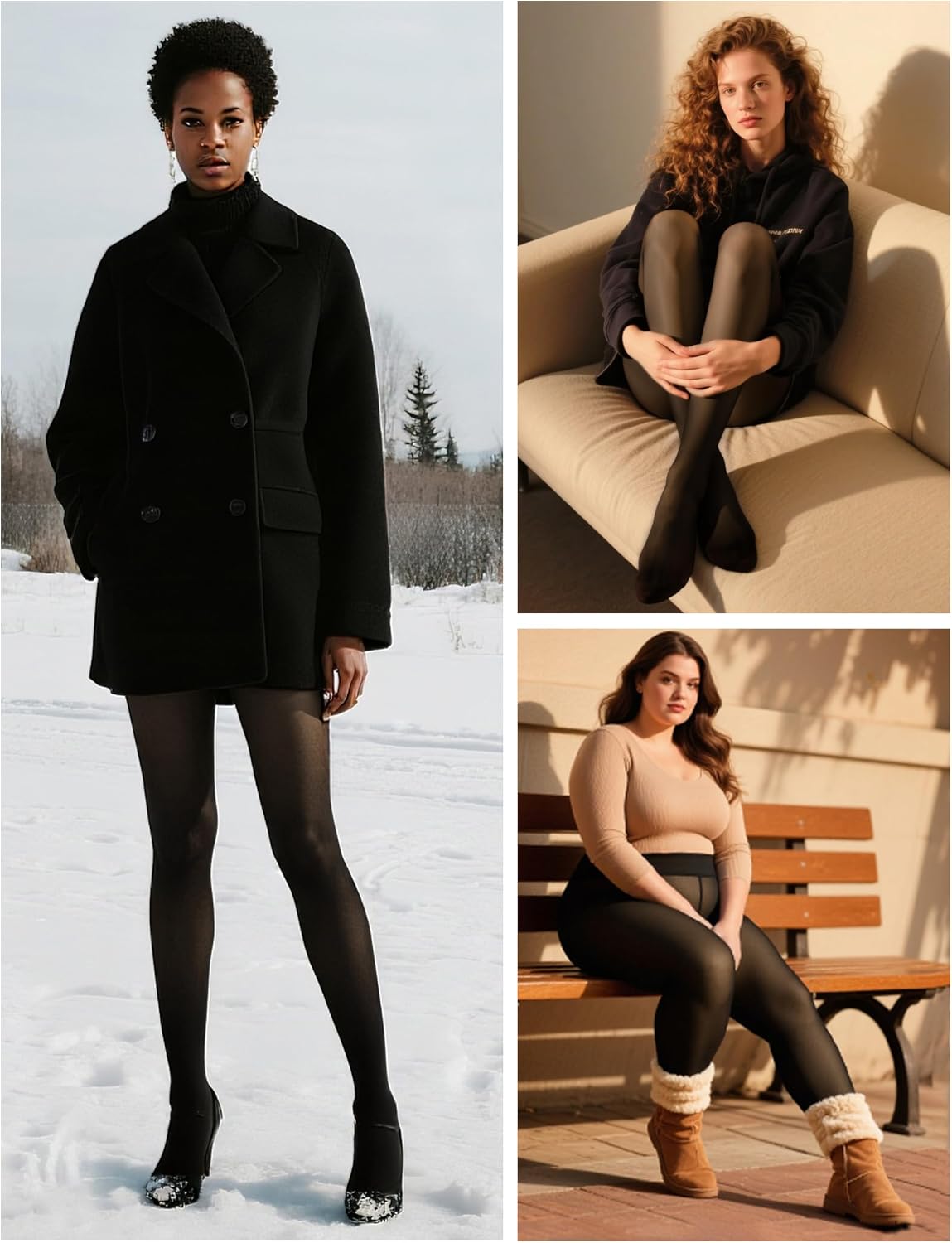 Women's Fleece-Lined Tights Fake Sheer-Look Warm Leggings