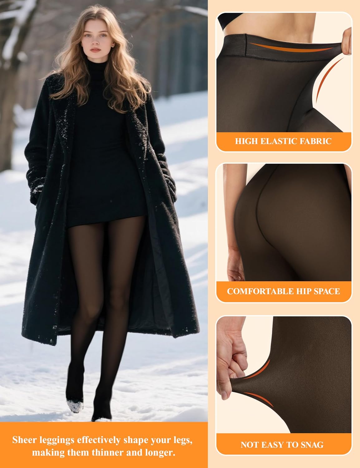 Women's Fleece-Lined Tights Fake Sheer-Look Warm Leggings