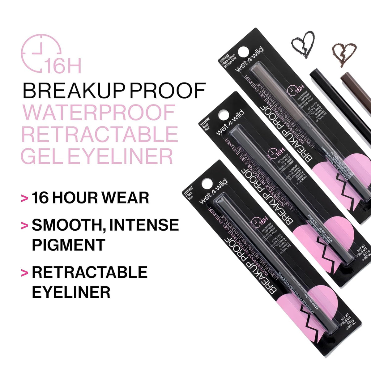 wet n wild Mega Last Breakup Proof Waterproof Retractable Gel Eyeliner - Ultra Pigmented 16-Hour Long Wear, Smudge Proof Satin Finish Formula, Cruelty-Free & Vegan - Charcoal