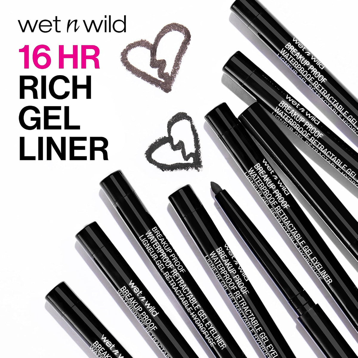 wet n wild Mega Last Breakup Proof Waterproof Retractable Gel Eyeliner - Ultra Pigmented 16-Hour Long Wear, Smudge Proof Satin Finish Formula, Cruelty-Free & Vegan - Charcoal