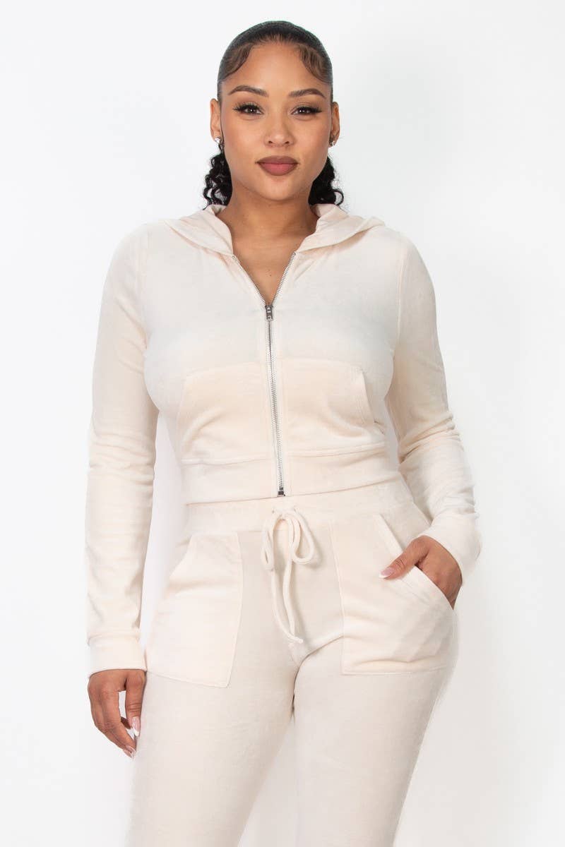 VELOUR ZIP UP HOODIE JACKET