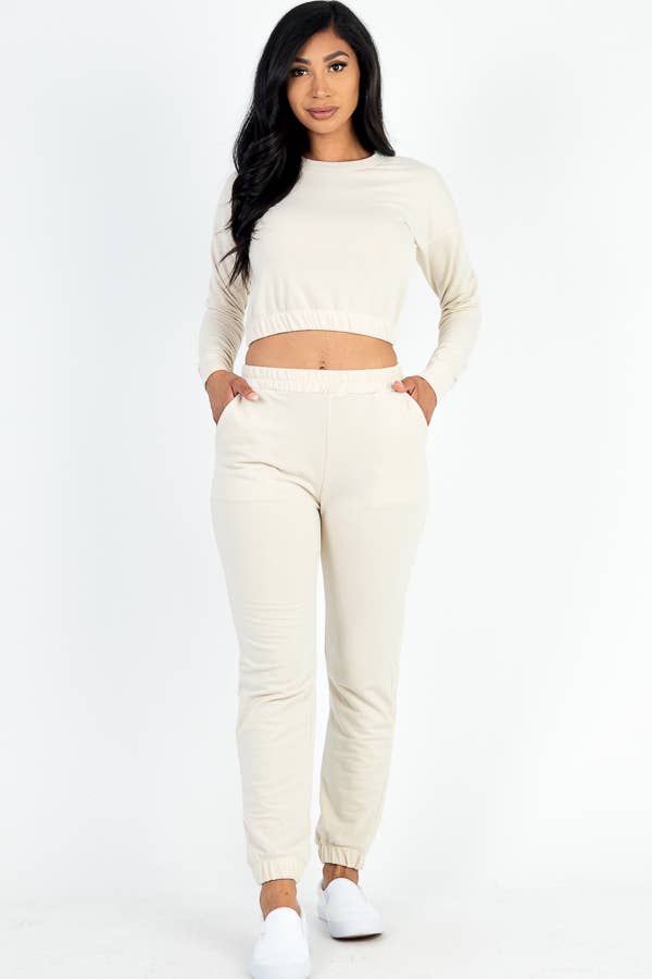 French Terry Elastic Waist Pullover & Joggers Set