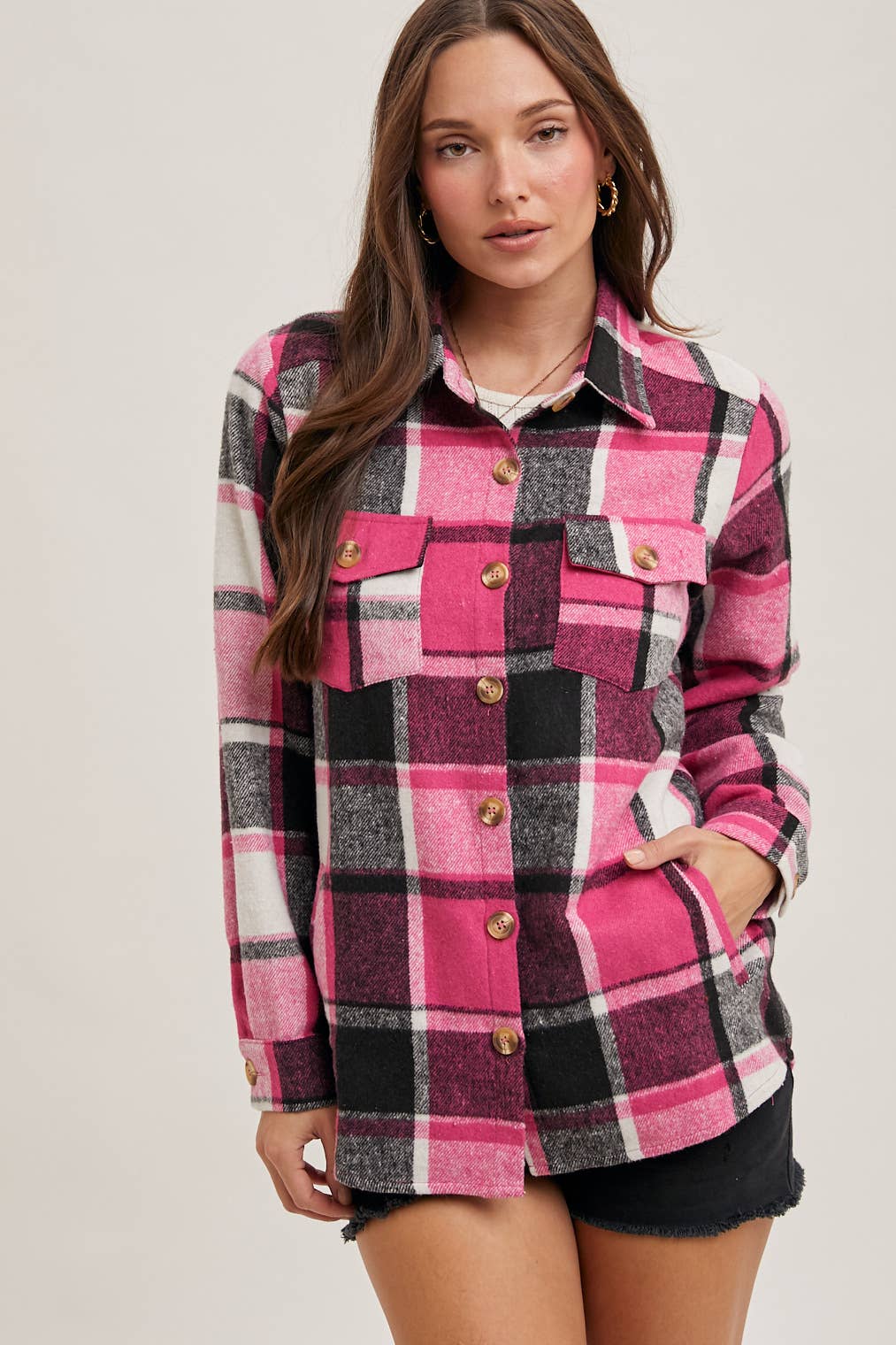 FLANNEL PLAID SHACKET WITH POCKETS