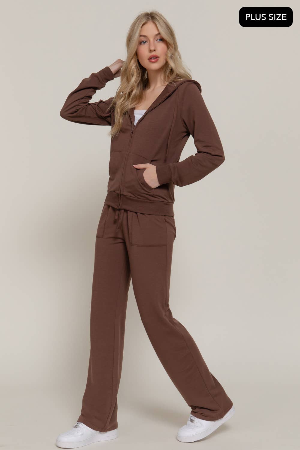 [PLUS SIZE] Long Slv Hoodie Jacket & Pants Sweatsuit Set