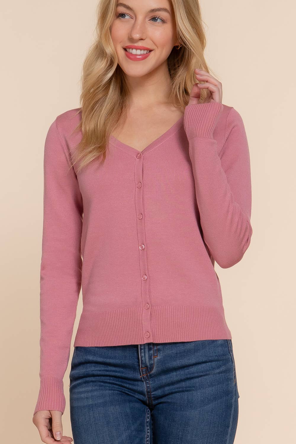 [PLUS SIZE] Long Sleeve V-neck Button Down Sweater Cardigan