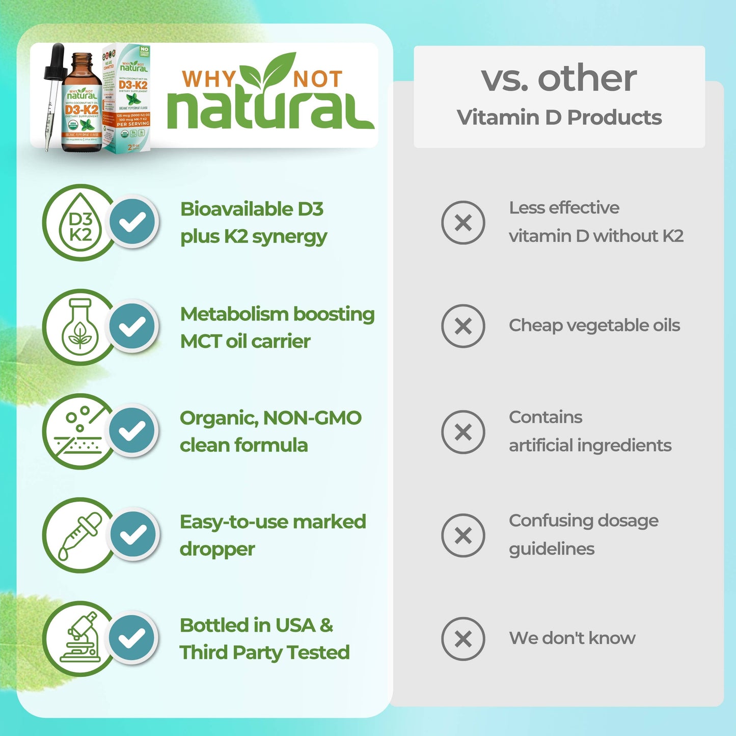 Organic Vitamin D3 Liquid Drops with K2 (MK-7)