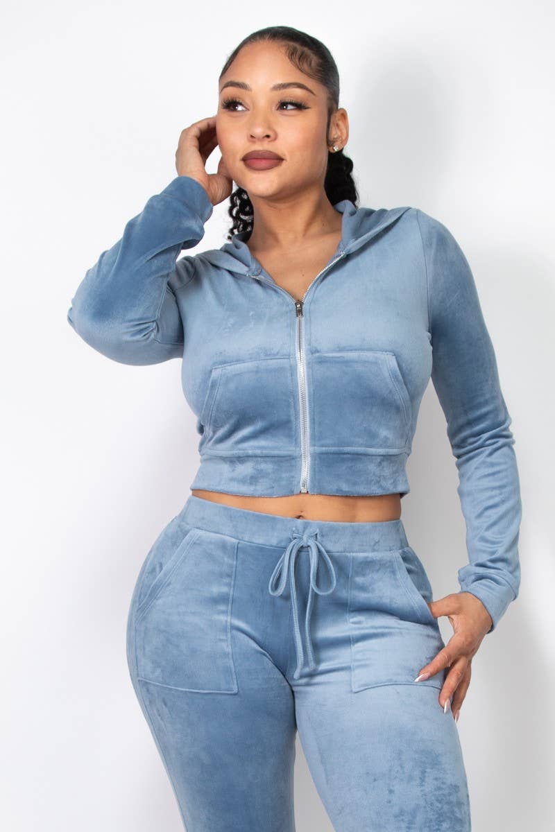 VELOUR ZIP UP HOODIE JACKET