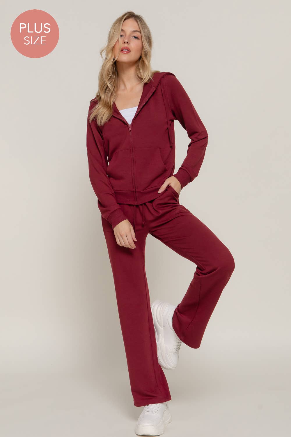 [PLUS SIZE] Long Slv Hoodie Jacket & Pants Sweatsuit Set