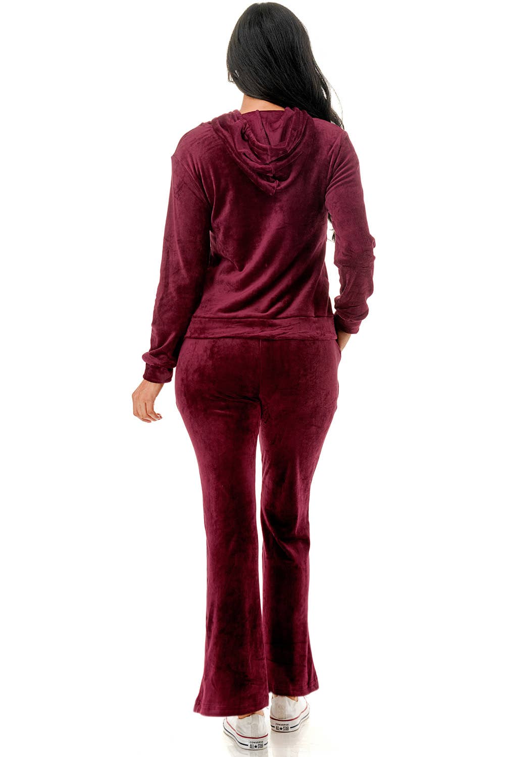 Solid color fleece lined velvet jacket and flare pants set