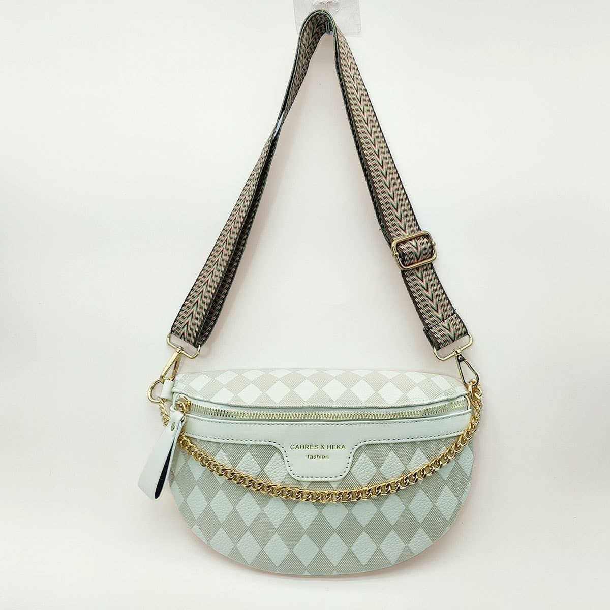 PYRAMID CHECK PU EVERYDAY BELT BAG，CROSSBODY BAG_CWAB0911