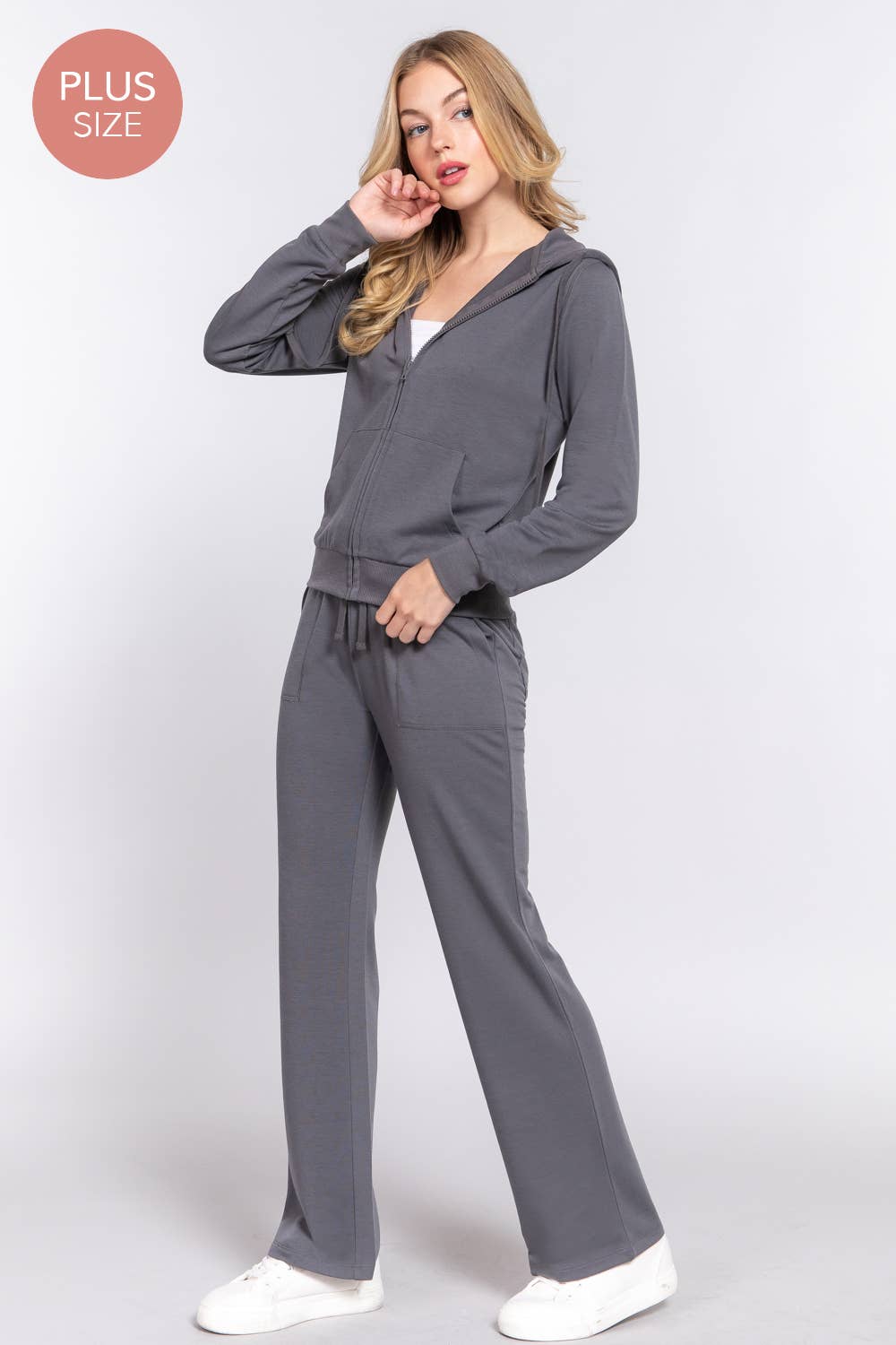 [PLUS SIZE] Long Slv Hoodie Jacket & Pants Sweatsuit Set